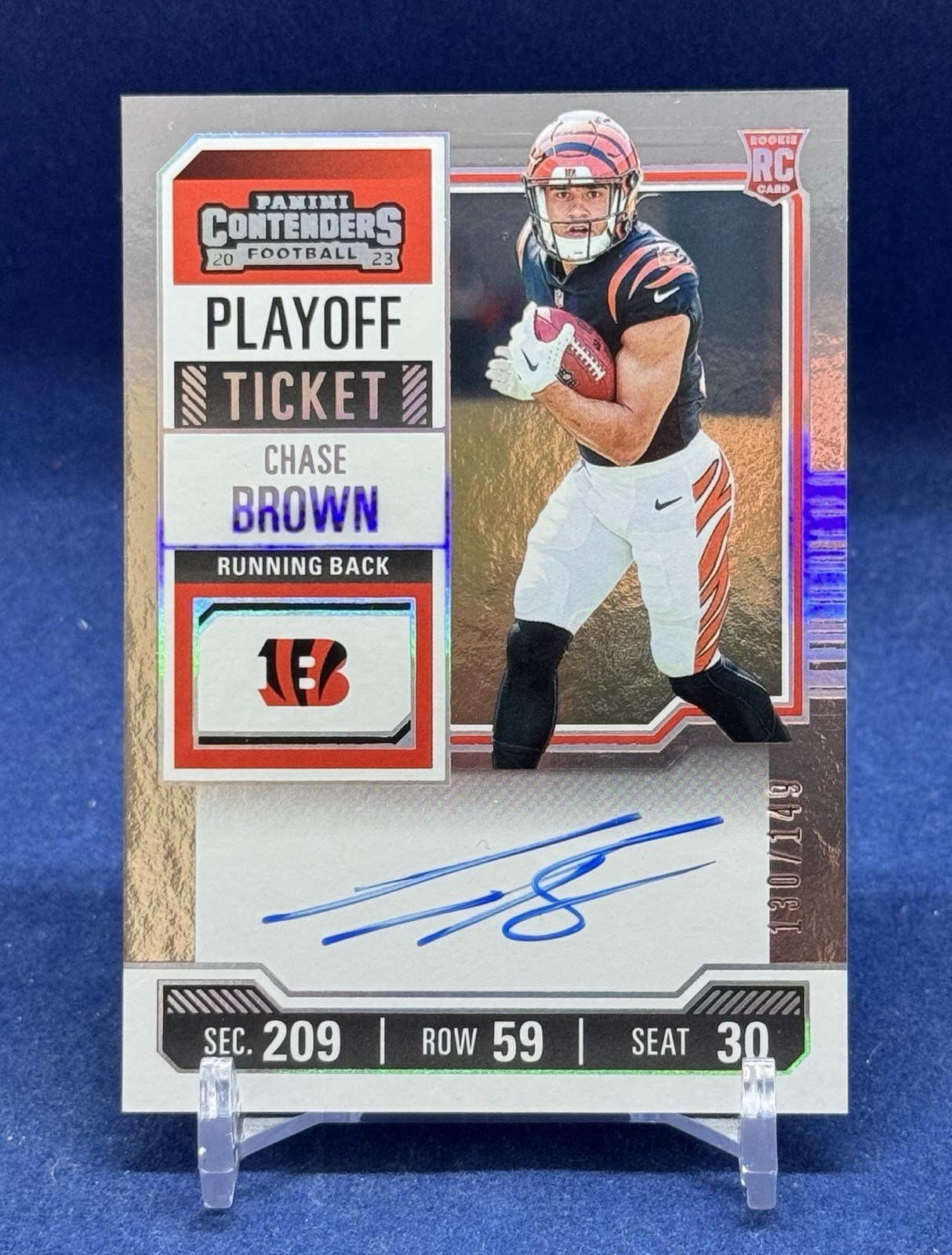 2023 Contenders Chase Brown Playoff Ticket Rookie Auto RC #130/149 #105 Bengals