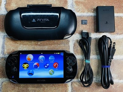 SONY PS Vita PCH-1000 ZA01 Crystal Black Console Charger 8GB Memory  Cover