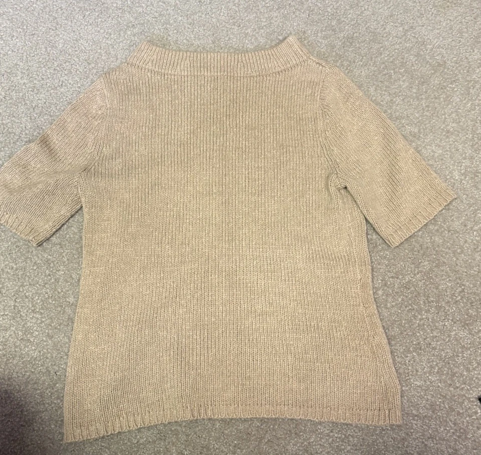 Suéter mediano de algodón beige manga corta Talbots para mujer Foto 3 de 3