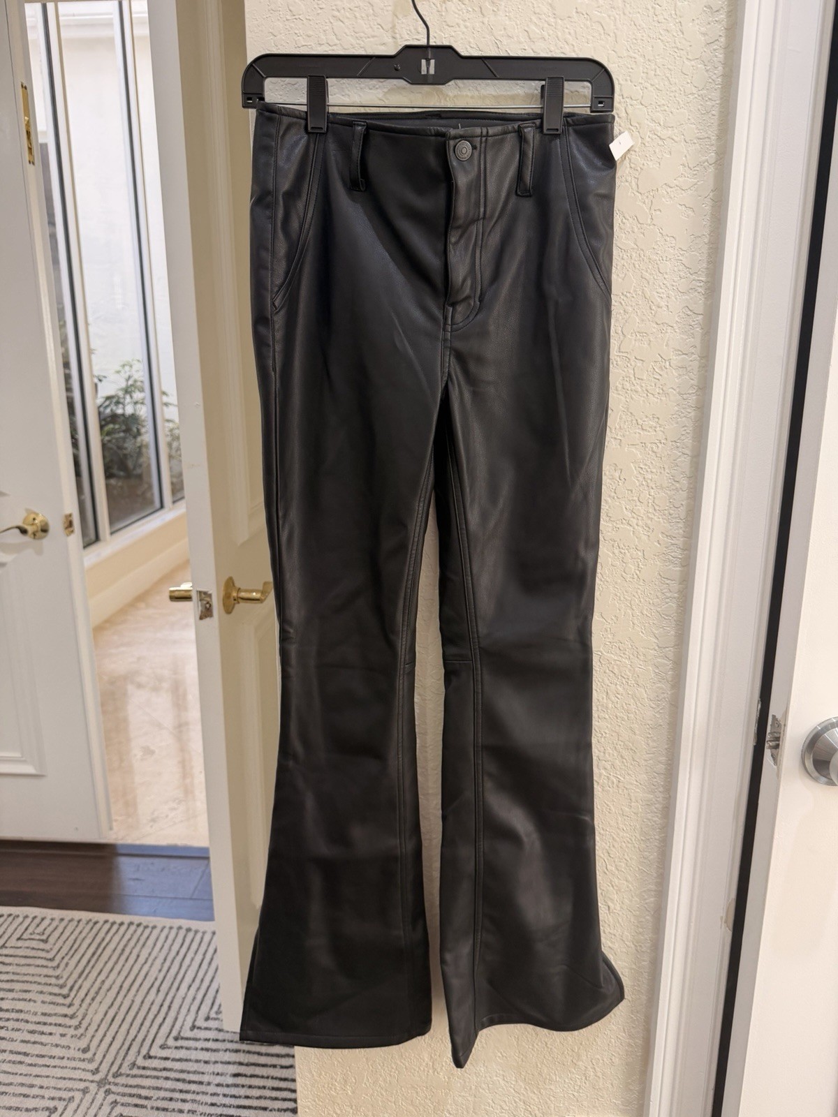 Free People Womens Black Faux Leather High Rise Penny Pull On Flared Pants 27