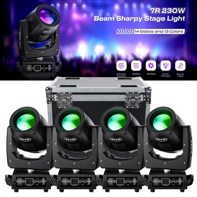 230W 7R Beam Moving Head Light 24 Prism Gobo RGBW dj Disco Stage Light with Case