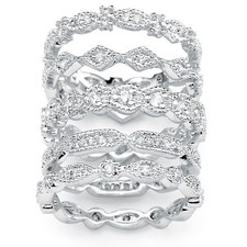 5 Piece 1.55 TCW Round Cubic Zirconia Stack Eternity Bands Set in Silvertone