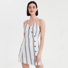American Eagle Classic Linen Blend Striped Button Front Mini Dress Size Medium