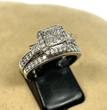 ZALES 10K WHITE GOLD 1 CT TW QUAD PRINCESS-CUT DIAMOND BRIDAL RING SET SIZE 6.5