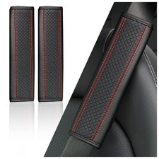 Black Red Breathable Leather Car Seat Belt Covers Protector Shoulder Strap