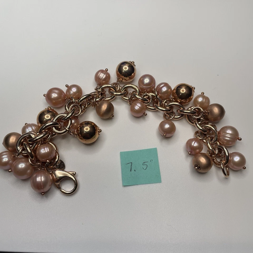 Pulsera Honora Bronce Italia Perlas Rosa y Rosa Bronce Cuentas Dije tamaño 7.5 pulgadas Foto 2 de 4