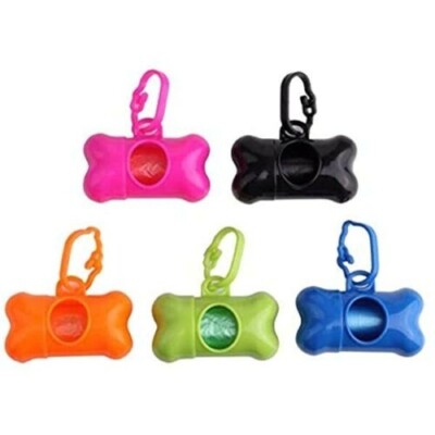 Bone Shape Pet Dog Poop Bag Dispenser Carrier Holder - 5 Pack Assoreted Colors