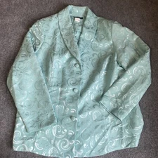 Lady Hardin Blazer Womens 18 Aqua Green Paisley Long Sleeve Vintage Career