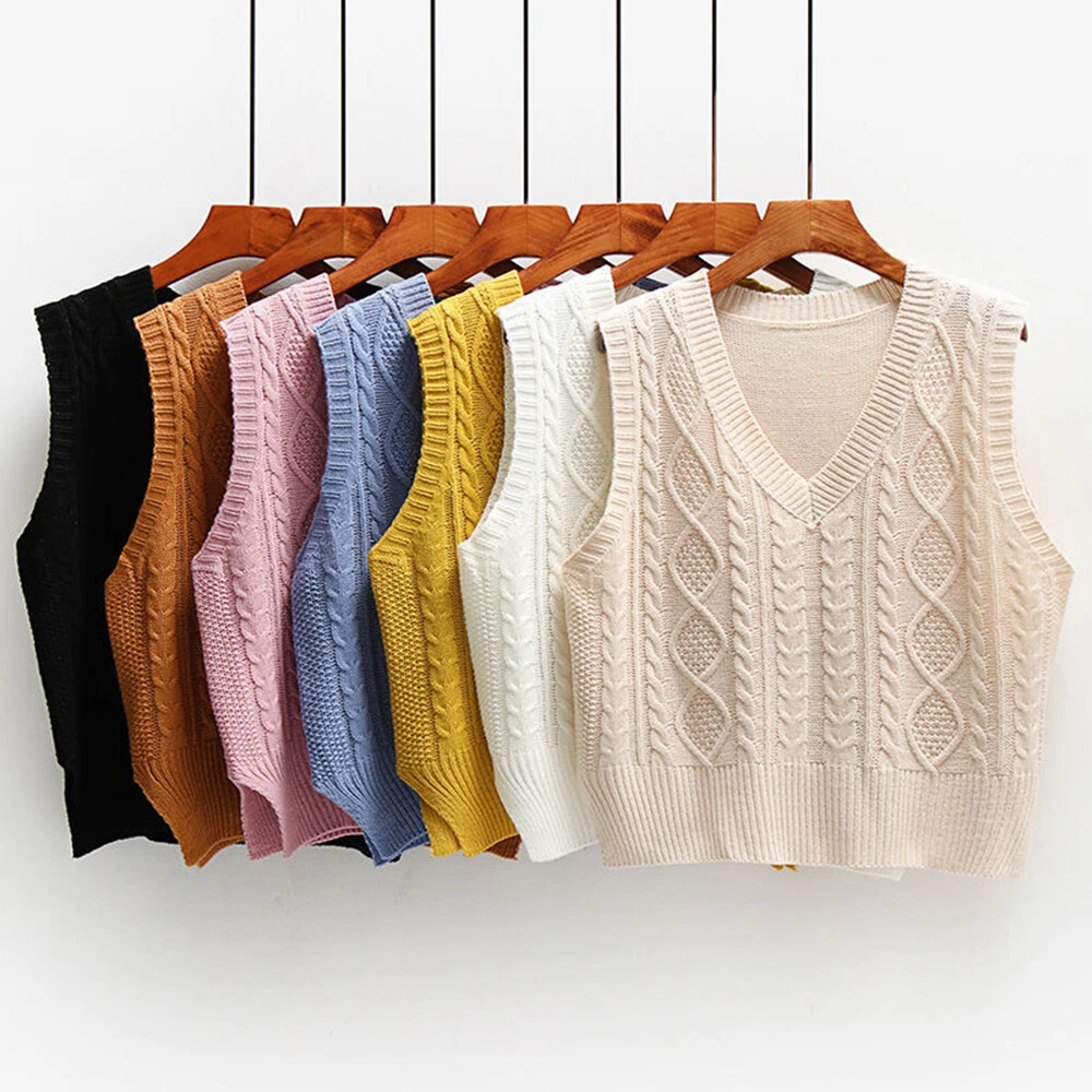 Sleeveless Knit Jacket Vest Jumper Sweater Tops Pullover Vest Classic Tank Top L