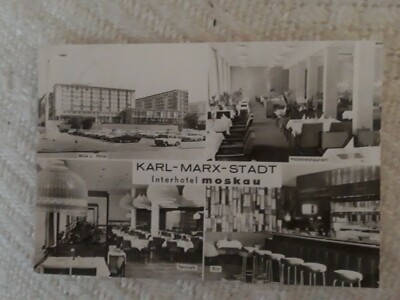 Postcard photos Karl Marx City Chemnitz Interhotel Moscow 1982 + brand Leipzig Trade Fair