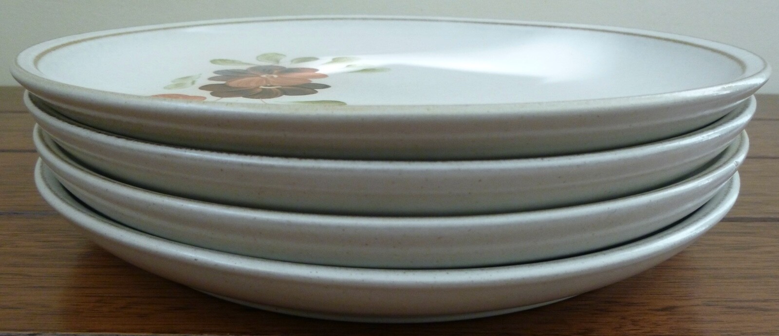 Vintage 1970's Denby Serenade Set of Four Dinner Plates Brown Floral