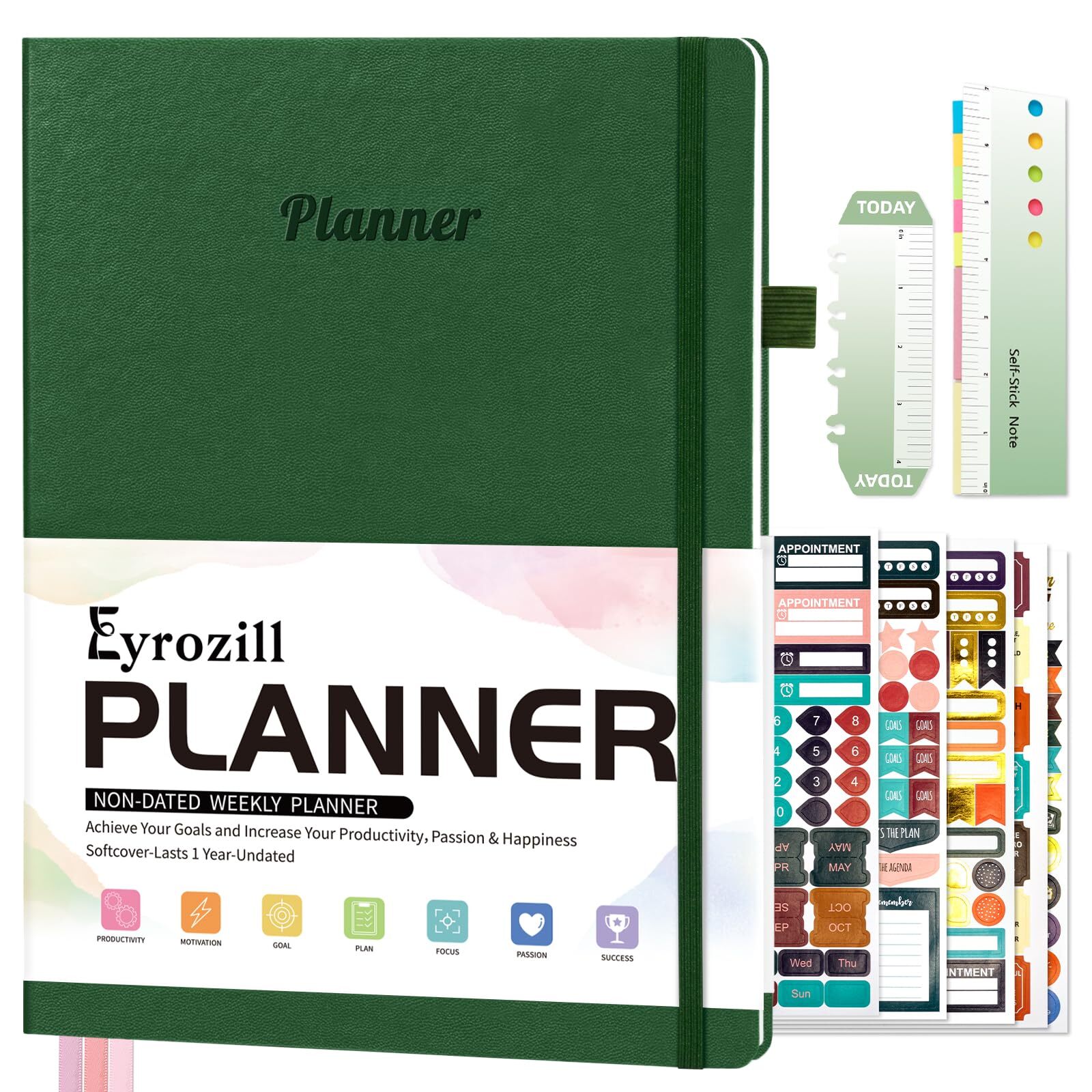 Eyrozill Daily Planner 2024-2025 Leather Hardcover，Undated A4 Weekly & Monthl...