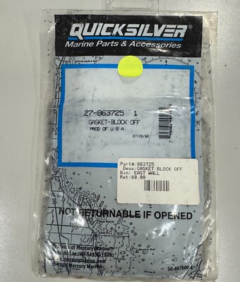 NEW QUICKSILVER MARINE BOAT BLOCK OFF GASKET PART NO. 27-863725 1