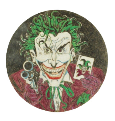 Vintage Joker Fan Art Naive Folk Vernacular Art Original Drawing OOK Graffiti
