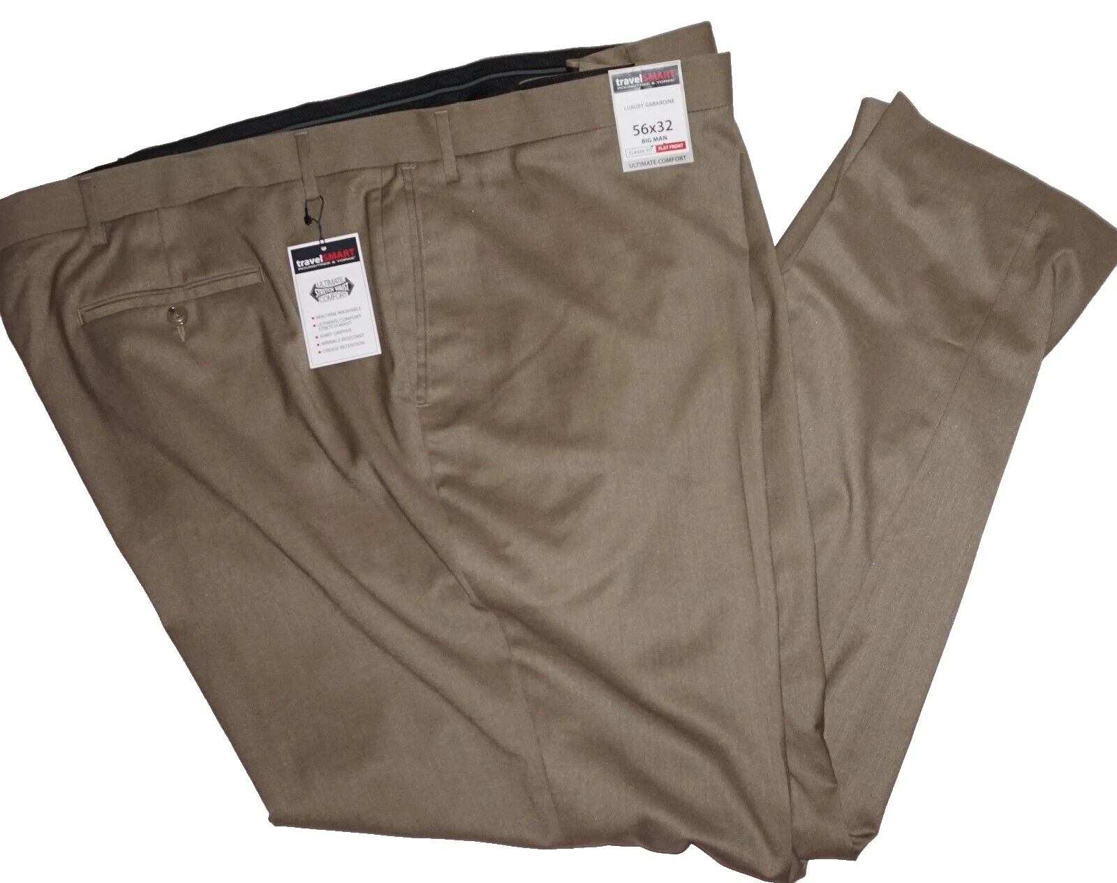 Khaki Dress Pants 56x32 BIG Classic Fit Stretch Gabardine Roundtree & Yorke