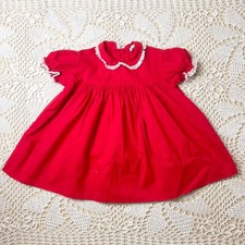 Vintage 1980s Toddle Time Baby Girl 2T-3T Red Classic Peter Pan Collar Dress