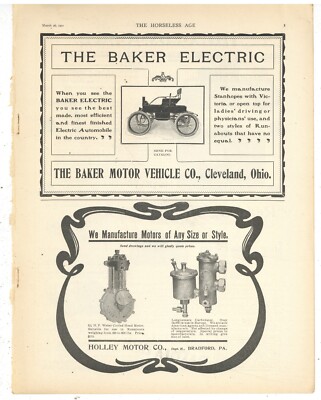 1902 Auto Ads F&B of pg: Baker Electric, Oldsmobile, Reading Steamer, Duryea +
