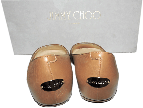 Jimmy Choo Flats Waine Gold Chain Cap Toe Ballet Tan Leather Ballerina  Shoes 35 - Picture 5 of 6