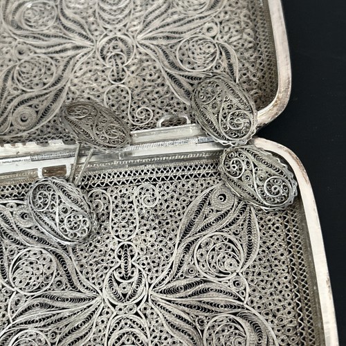 Vintage Sterling Schmetterling Design filigran Zigarettenetui mit Manschettenknöpfen & Lederetui! - Bild 17 von 17