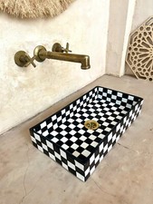 47cm / 18.5in, Ceramic Sink for Bathroom Kitchen, Rectangular Checkered Sink