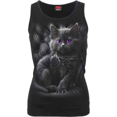 Spiral Direct CATTITUDE Razor Back Vest Top Cat Boss Goth Vampire Gift Top