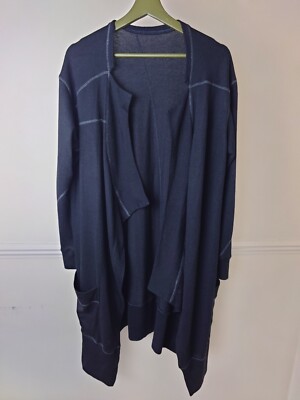 Moyuru Strickjacke schwarz lang offen asymmetrisch Gr. Small Taschen Wolle Kaschmir Bld