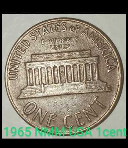 1965 USA NMM 1Cent, KM 201b, Error "L" and In God We Trust on Rim. (1983-2008). - Picture 2 of 2