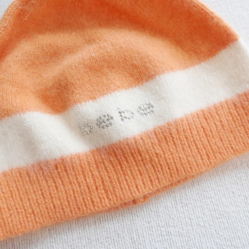 Y2k Bebe Angora Invierno Sombrero Gorro Naranja y Blanco Esquí-Conejito Cristal Logo OS Foto 4 de 4