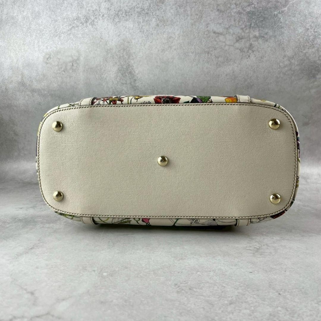 GUCCI Floral Botanical White Leather Tote Bag with Shoulder Strap Excellent thumbnail 6