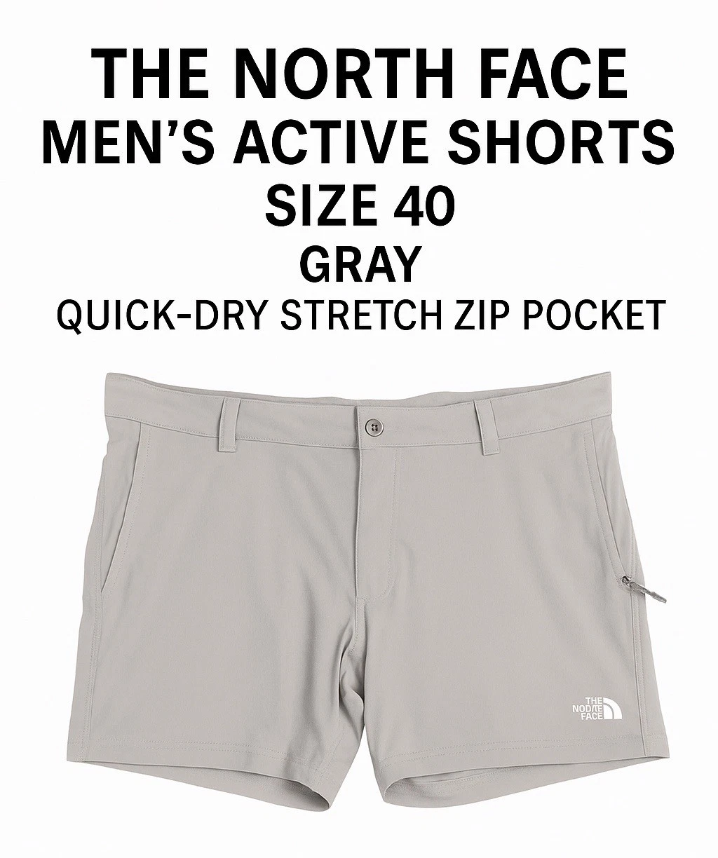 The North Face Men’s Active Shorts Size 40 Gray Quick-Dry Stretch Zip Pocket NWT