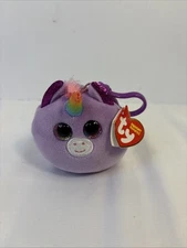 TY Mini Beanie Squish-A-Boos Plush ROSETTE The Unicorn Key Clip 3” Purple