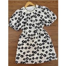 THML Women Black White Floral Puff Sleeve Shift Dress XS