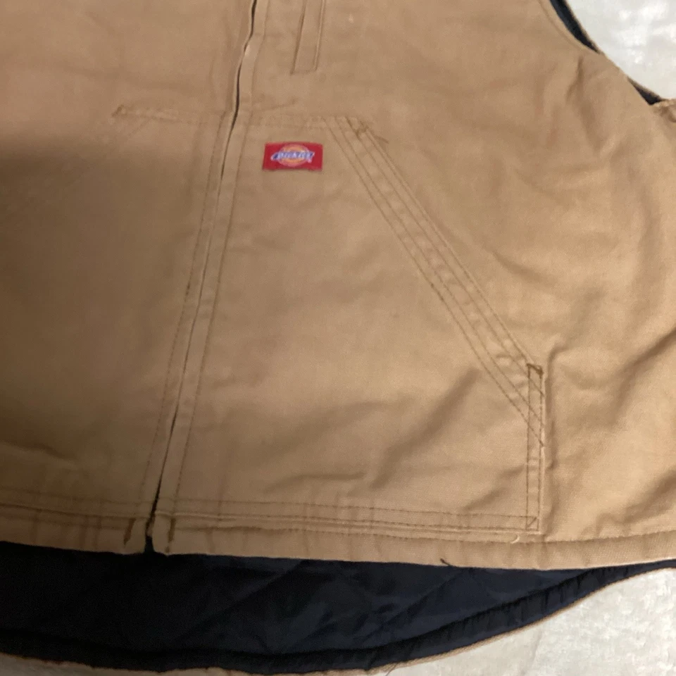 Lightweight Dickie’s Vest SZ XL Brown Lined Canvas EUC Zippered Pocket See Photo - Image 3 of 4