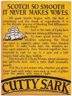 Vintage Cutty Sark Scotch Whisky Magazine Ad 1970s ''Never Makes Waves''