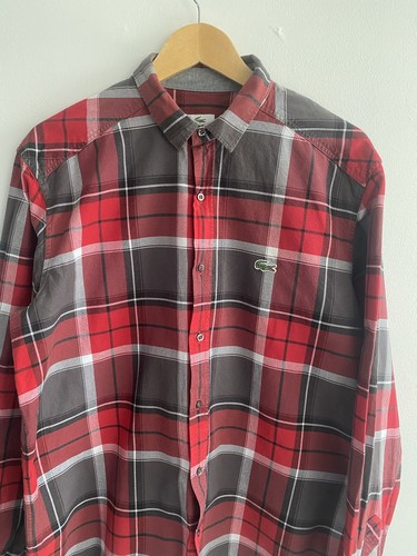 Camisa Lacoste Grande 42 Roja Gris Cuadros Abotonada Manga Larga - Imagen 2 de 15
