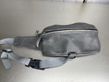 Vintage 90s Unisex Gray Leather Fannypack Waist Bag Bum Bag Distressed
