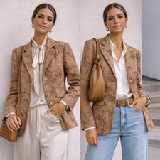 Peck Peck Paisley Tapestry Blazer Jacket Pink Gold Textured Women 14