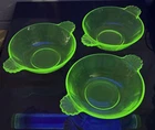 Vintage Anchor Hocking Green Uranium Glass Handled Bowls - Set of 3