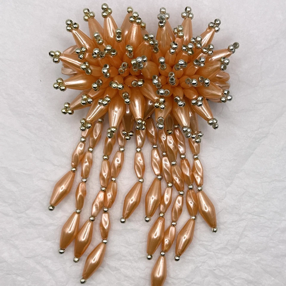 Clip de pelo vintage años 80 cuentas imitación perla colgante melocotón dorado moño pasador boda Foto 2 de 4