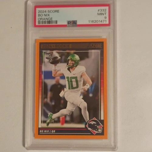 Panini 2024 Score Rookies Bo Nix #332 Orange PSA 9 Denver Broncos NFL Card