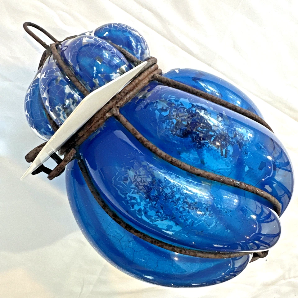 古董埃及新艺术风格手工吹吸顶灯仅 10 英寸高蓝色 — 第 3/4 张图片