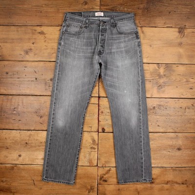 Levis 501 Jeans 34x32 Grau Regular Straight Button Fly Denim