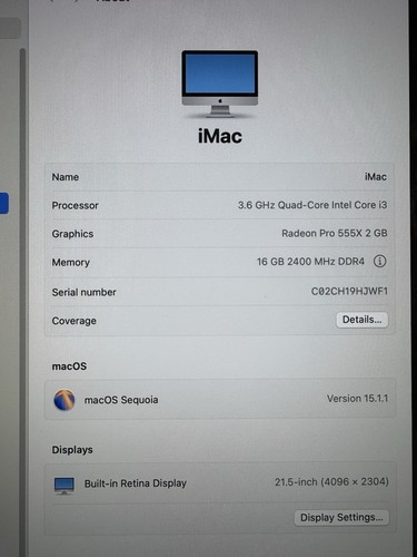 iMac 21.5" 2019 Intel i3-8100 3.6GHz 16GB RAM 1TB SSD - Photo 11/13