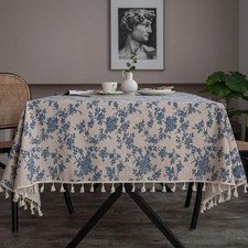 Retro Cotton and Linen Printed Dining Table Cloth, Tassel Tablecloth Household C