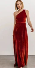 Baltic Born Women's Size Large Rust Tatiana Velvet One Shoulder Maxi Dress