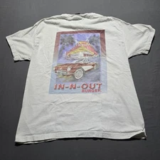 SPOTS In-N-Out Burger Fisherman's Wharf 2001 VTG White HANES BEEFY T-Shirt Large