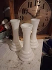 Vintage Randall White Milk Glass Beehive Bud Vases 3 Ring Base 6" Tall Set of 3
