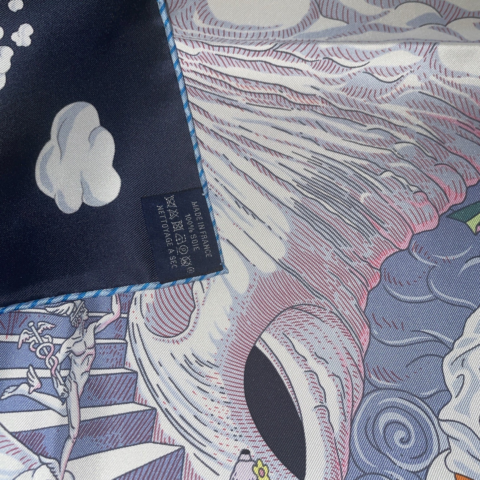 Hermes Blue Silk scarf Sur Mon Nuage Carre 90 cm 34"x34" image 7