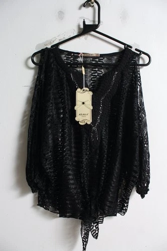 Azara Womens Open Shoulder Lace Coverall Boho Top - Black - One Size (c20)