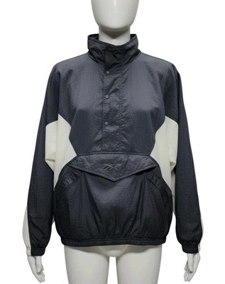 VINTAGE 90s Reebok Windbreaker Jacket Men's M Black White Vector Logo Nylon VTG